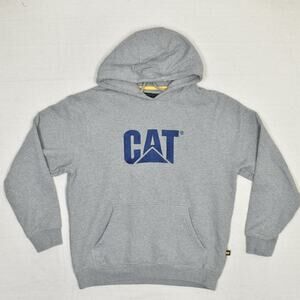 CAT Caterpillar Men Pullover Hoodie Sweater Long Sleeve Solid Cotton Gray Size L